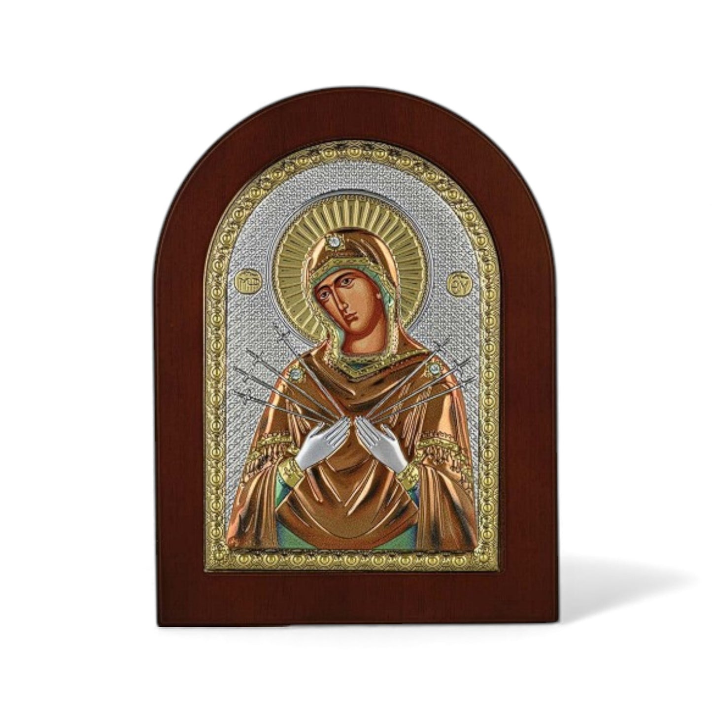 Παναγία η Επτάσπαθη - Ασημένια Εικόνα Οβάλ Σμάλτο
