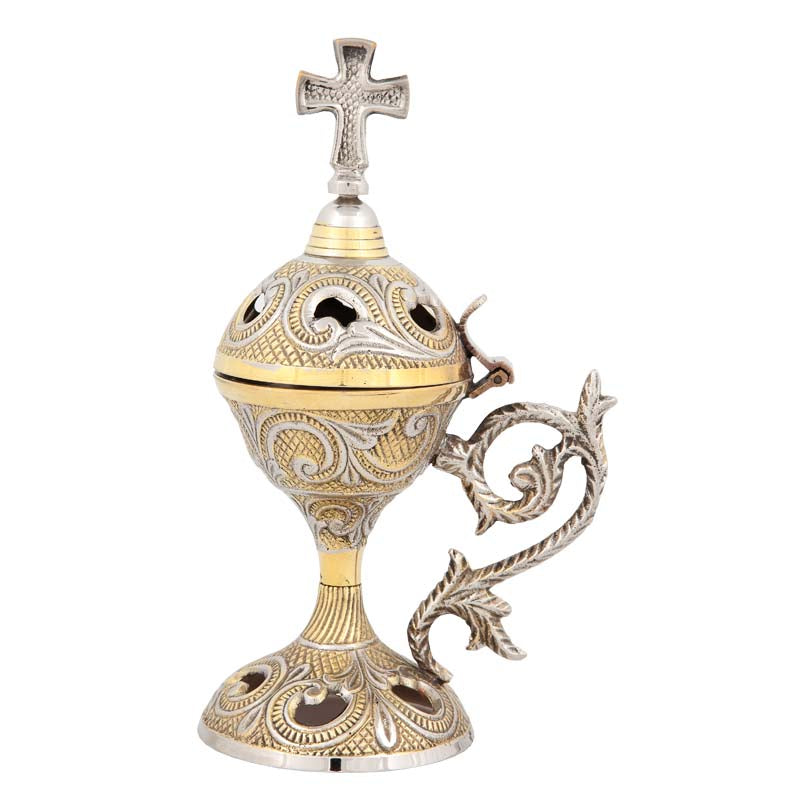 Θυμιατό Μπρούτζινο Επιτραπέζιο Ασημί - Σκαλιστό Φύλλο