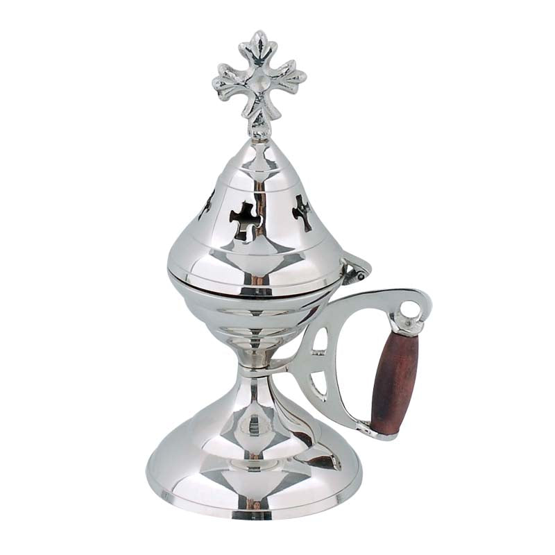 Θυμιατό Μπρούτζινο Επιτραπέζιο Ασημί - Λείο Ξύλινη Λαβή