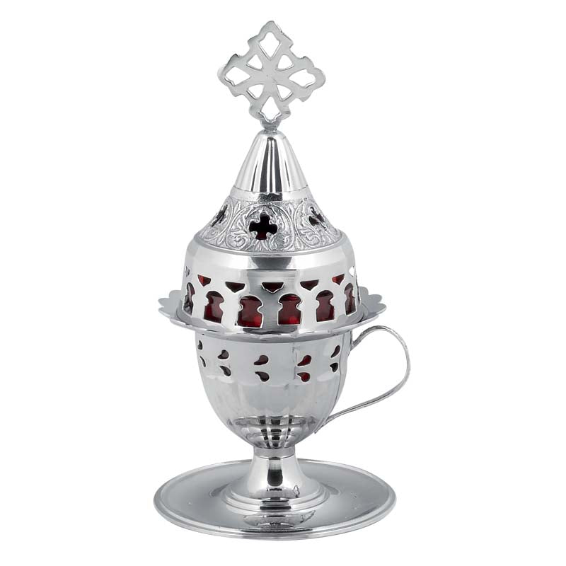 Καντήλι Μπρούτζινο Με Πιατάκι Λαβή Ασημί - Επιτραπέζιο