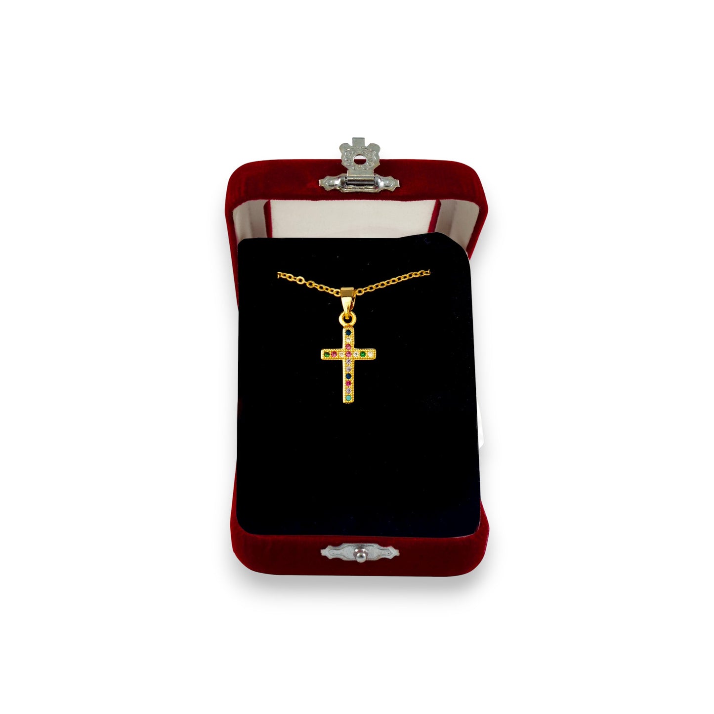 Σταυρός Λαιμού Ατσάλινος Ίσιος Χρωματιστές Πέτρες