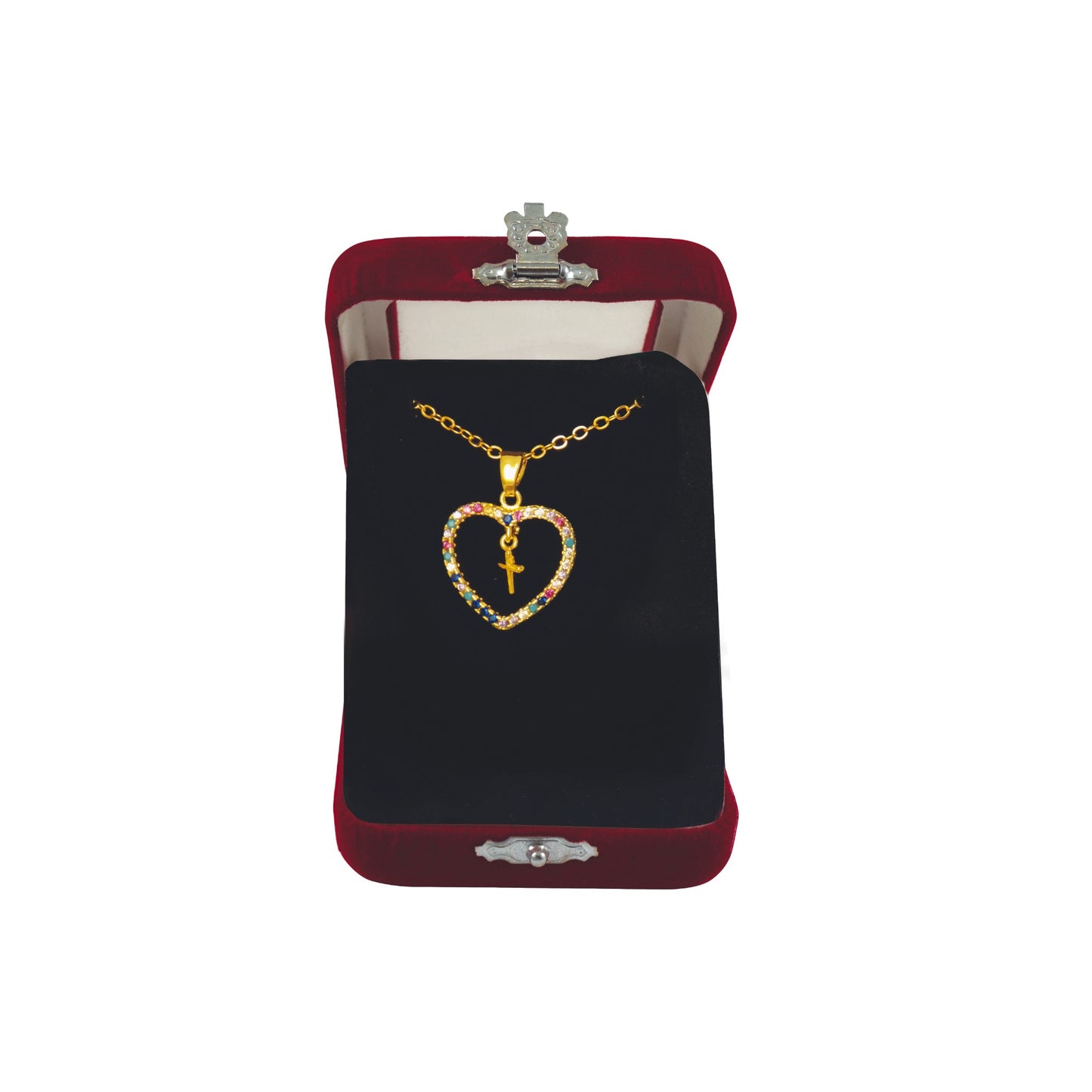 Σταυρός Λαιμού Ατσάλινος Καρδιά Χρυσός Πέτρες