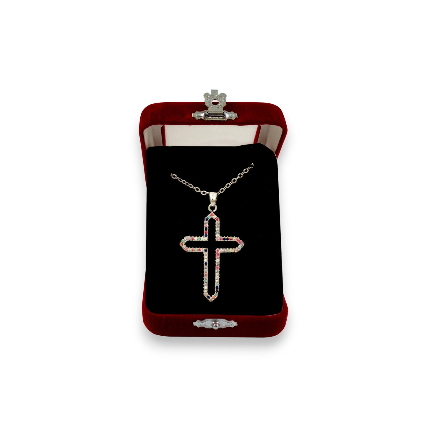 Σταυρός Λαιμού Ατσάλινος Περίγραμμα Πέτρες- 2 Χρώματα