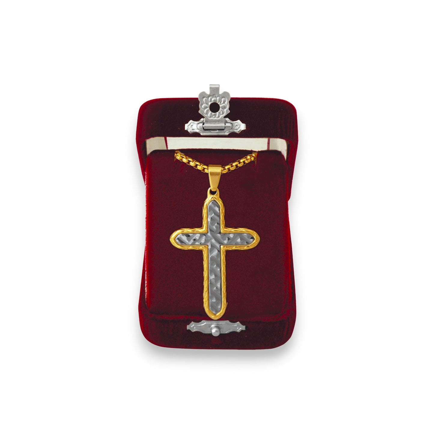 Σταυρός Λαιμού Ατσάλινος Μεγάλος Δίχρωμος