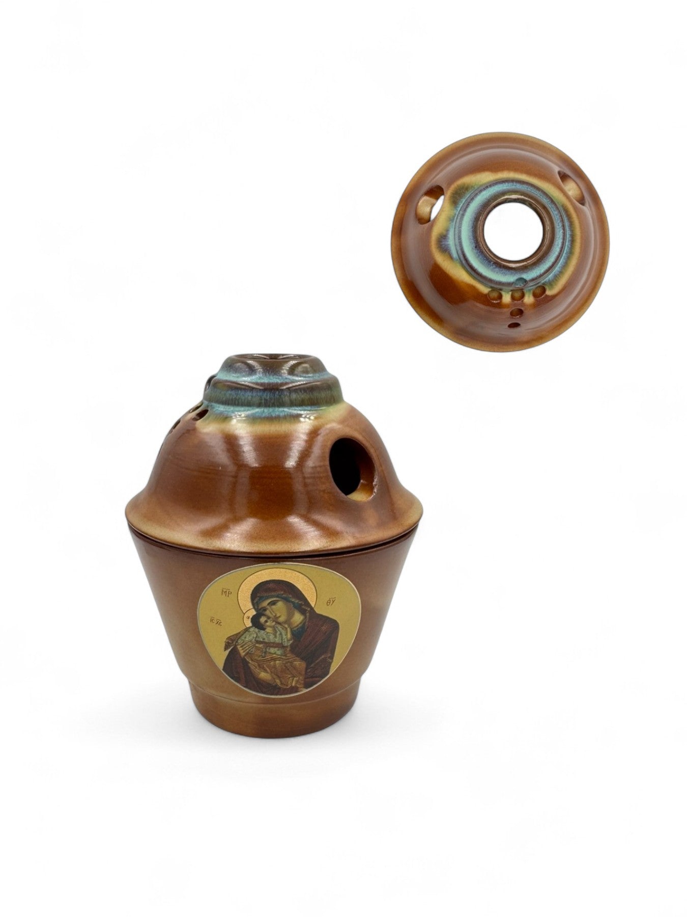 Καντήλι Πήλινο με απεικόνιση Παναγία Γλυκοφιλούσα Μπλε - 6 Χρώματα