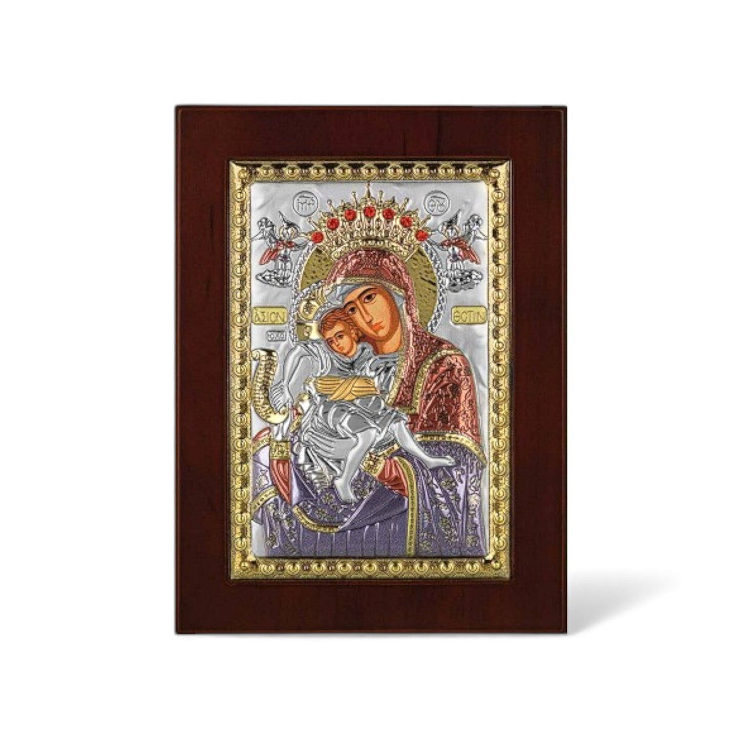 Παναγία Άξιον Εστί - Ασημένια Εικόνα Τετράγωνη Σμάλτο