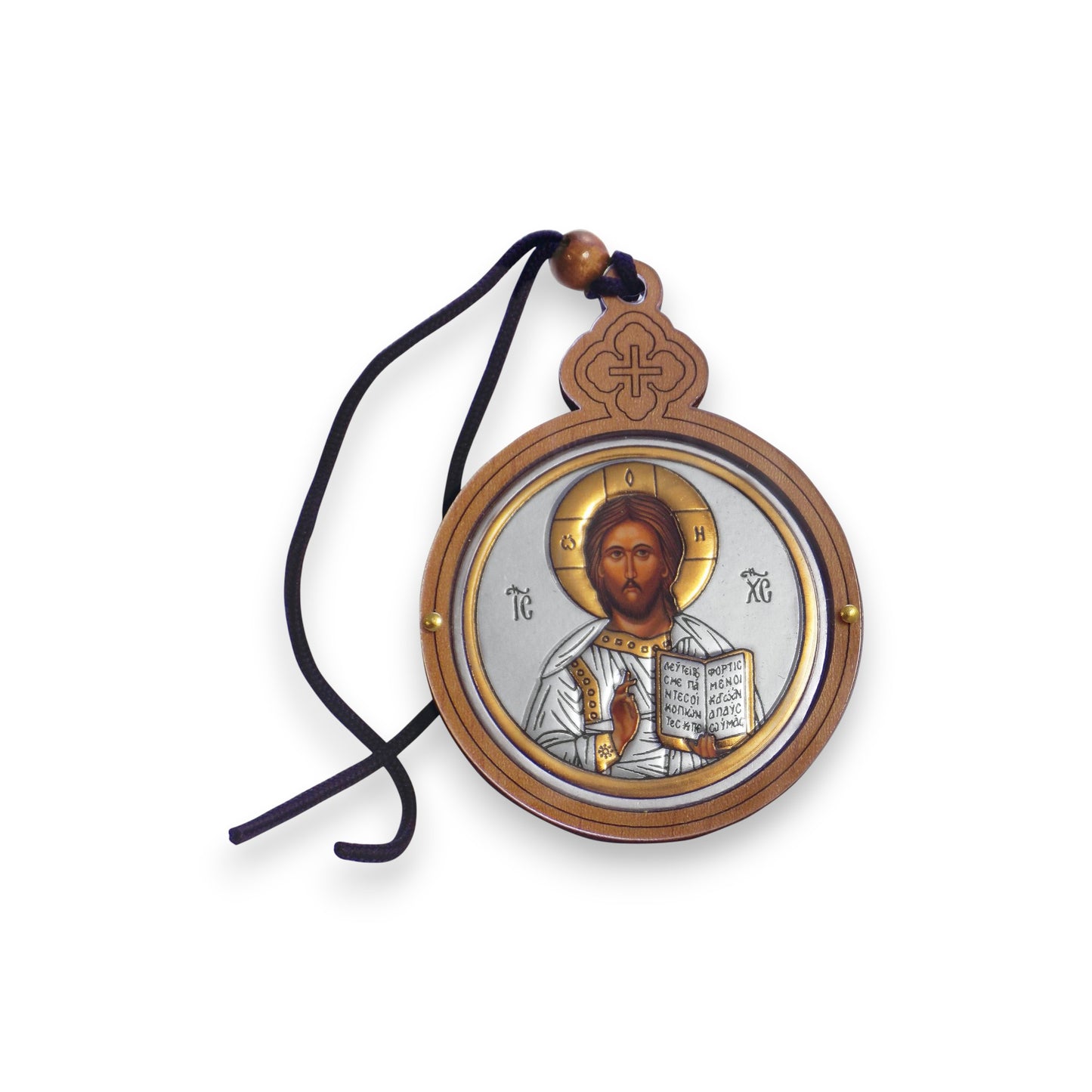 Κρεμαστό Ξύλινο Στρόγγυλο - Παναγία/Ιησούς Χριστός