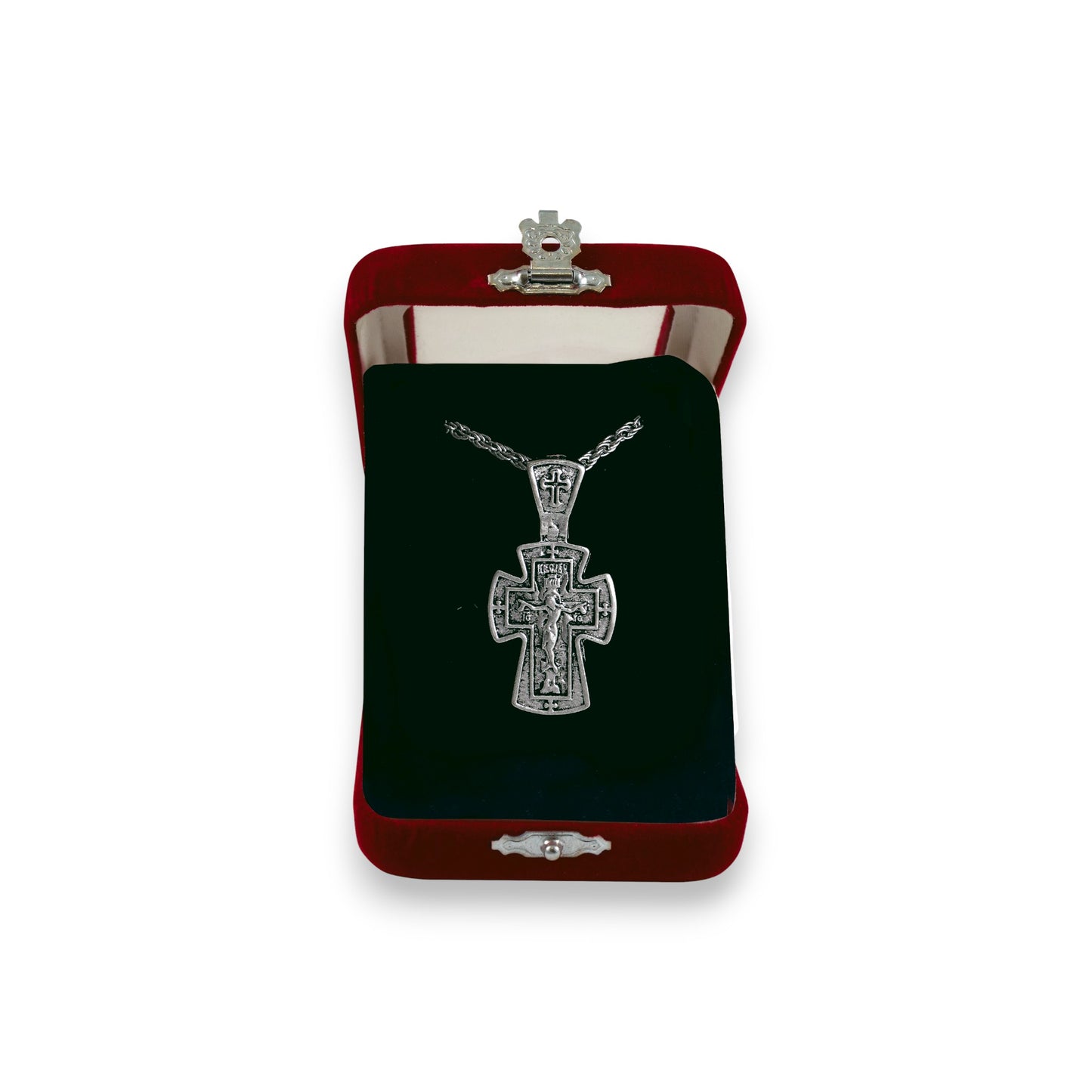 Σταυρός Λαιμού Ζάμακ Ασημί - Εσταυρωμένος Πλατύς