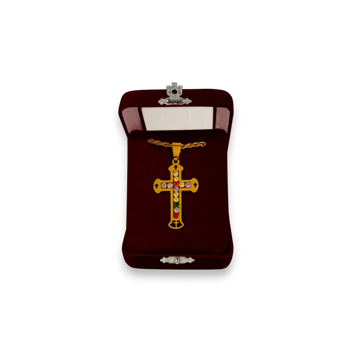 Σταυρός Λαιμού Ατσάλινος Χρυσός Πέτρες Σκάλισμα