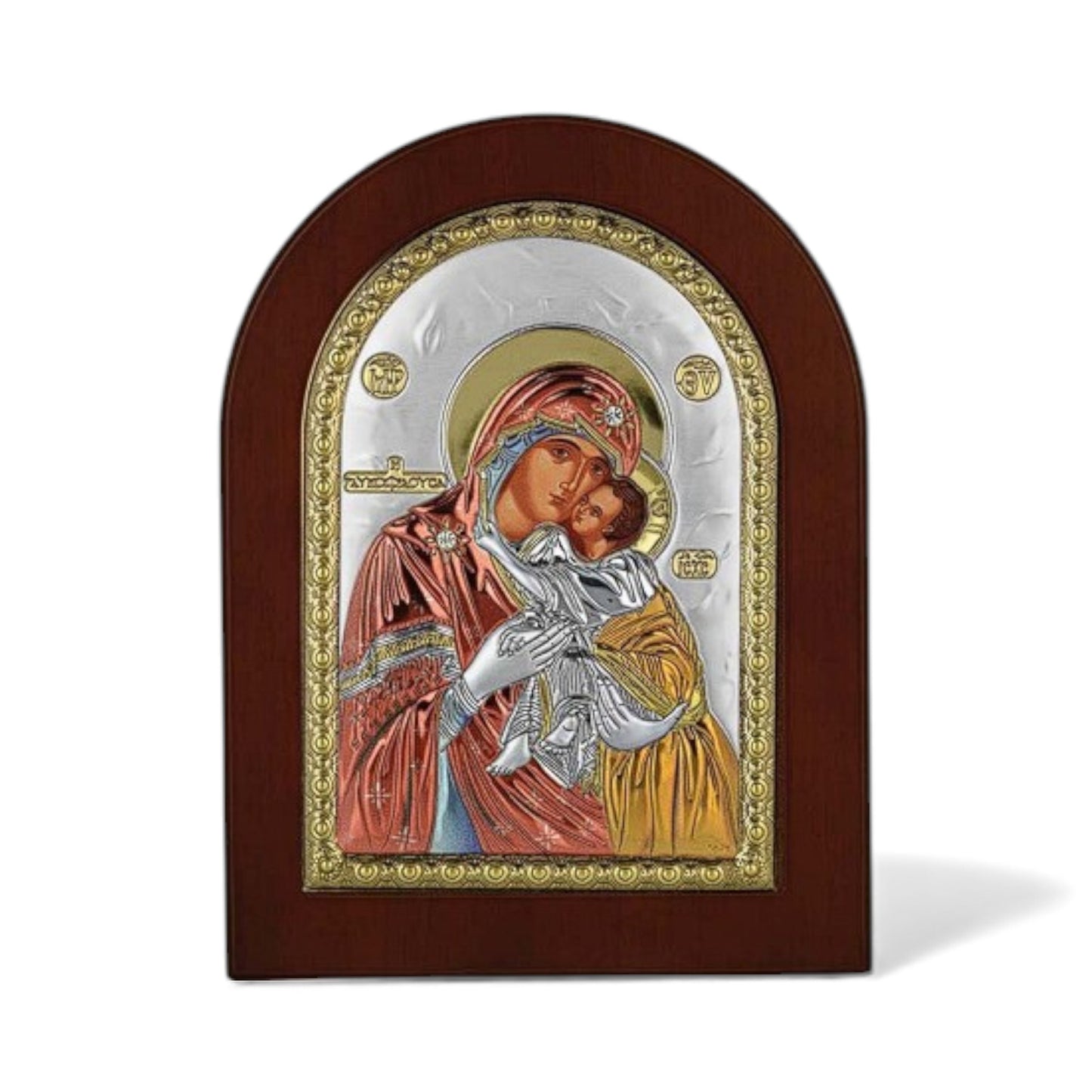 Παναγία η Γλυκοφιλούσα - Ασημένια Εικόνα Οβάλ Σμάλτο