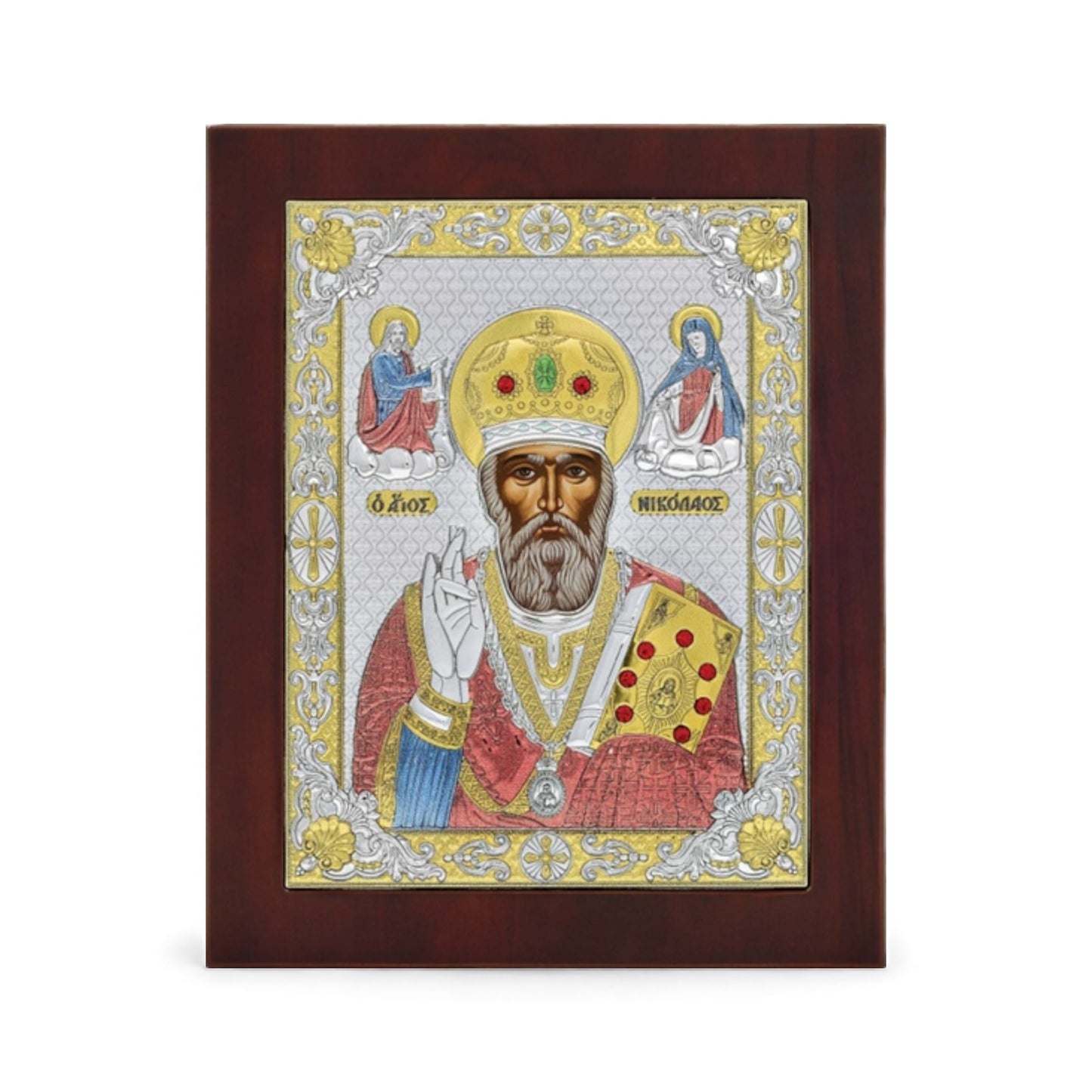 Άγιος Νικόλαος – Ασημένια Εικόνα Τετράγωνη Σμάλτο