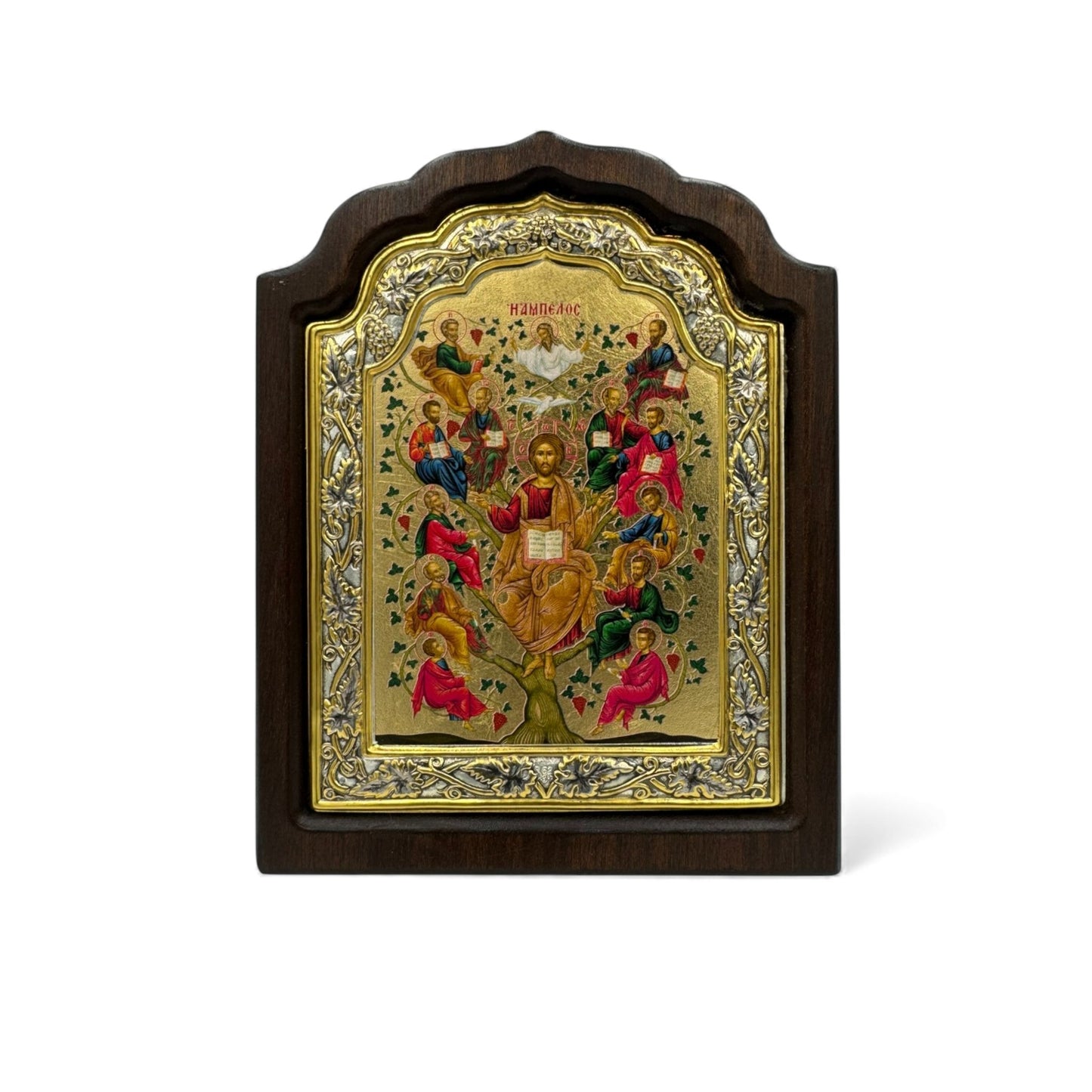 Η Άμπελος – Ασημένια Εικόνα σε Ξύλο με Επιχρύσωση ( Άγιο Όρος )