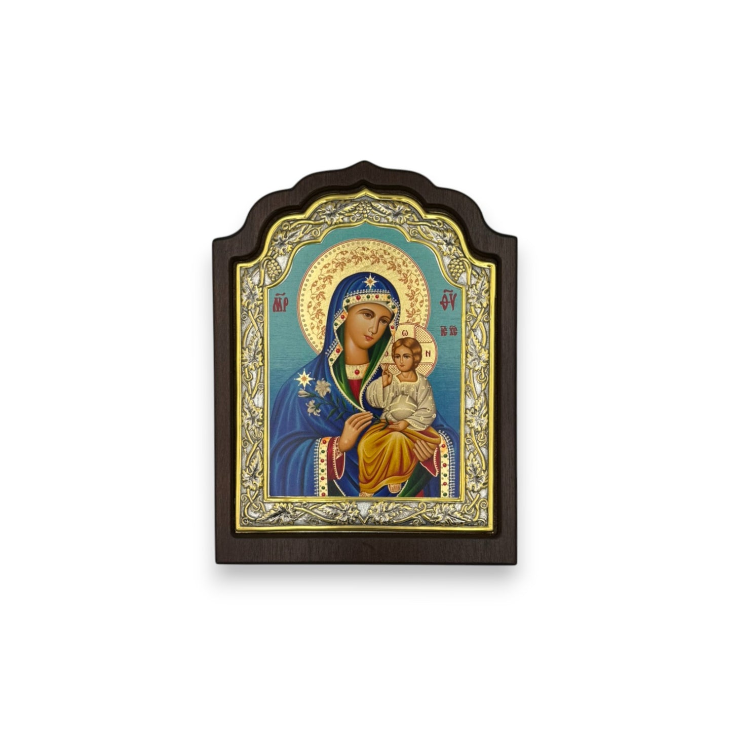 Παναγία των Κρίνων – Ασημένια Εικόνα σε Ξύλο με Επιχρύσωση ( Άγιο Όρος )