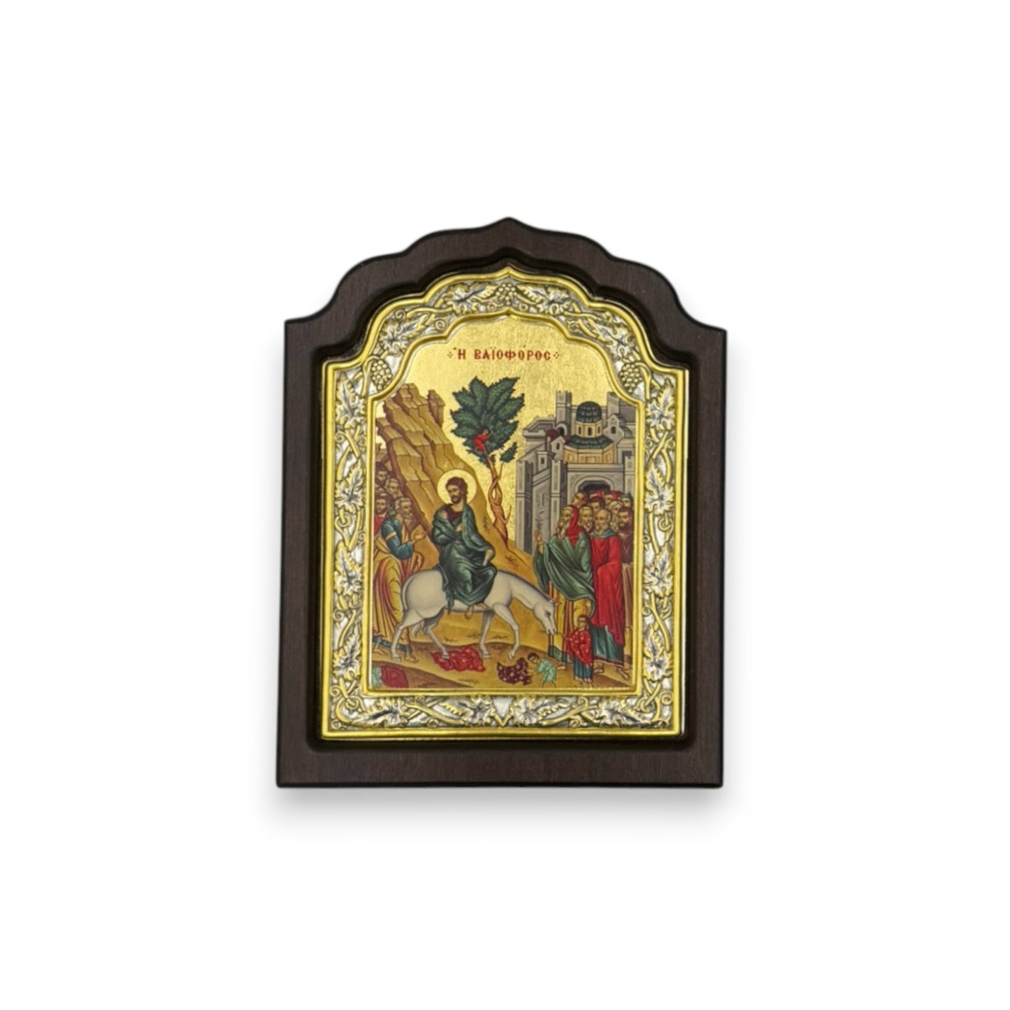 Η Βαϊοφόρος – Ασημένια Εικόνα σε Ξύλο με Επιχρύσωση ( Άγιο Όρος )
