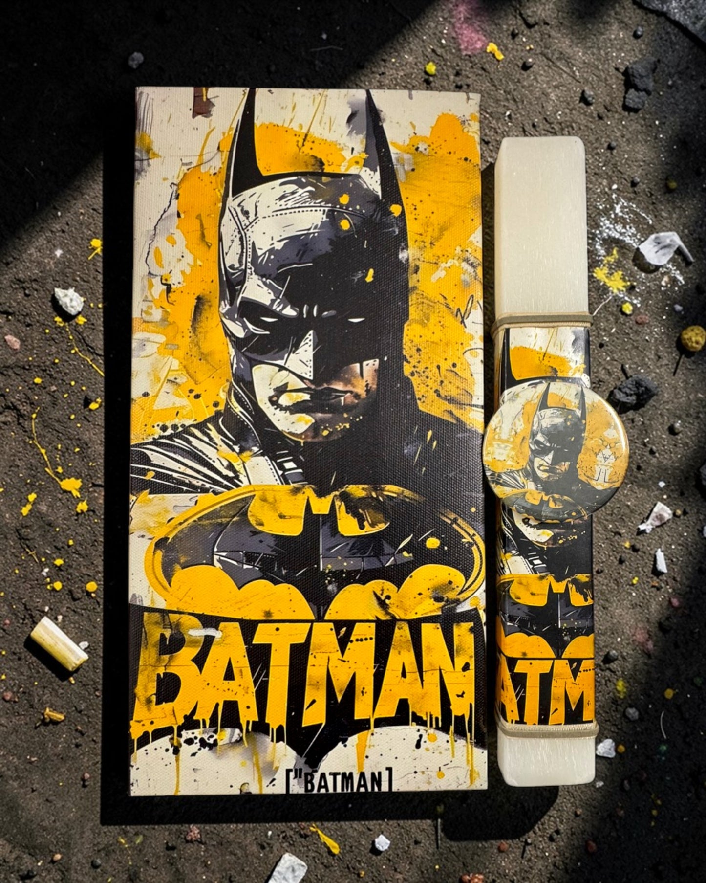 Χειροποίητη πλακέ πασχαλινή λαμπάδα Batman με εκτυπωμένο καμβά