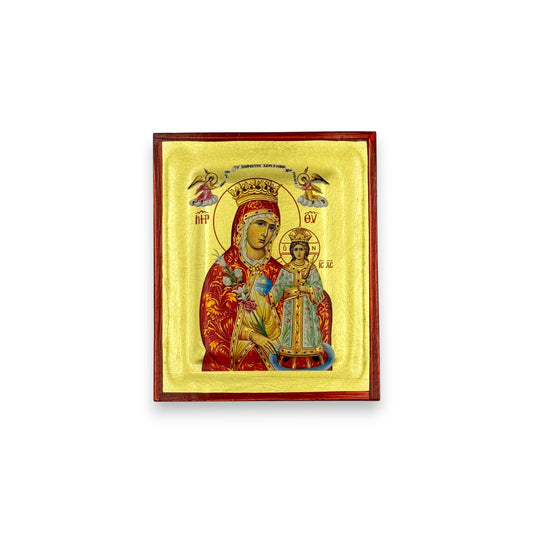 Ένσκαπτη Χειροποίητη Εικόνα σε Ξύλο - Παναγία Ρόδο Αμάραντο