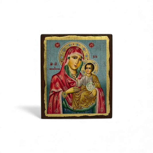 Παναγία Ιεροσολυμίτισσα  - Ξύλινη Παλαιωμένη Με Χρυσό Φόντο - Ποικιλία Αγίων