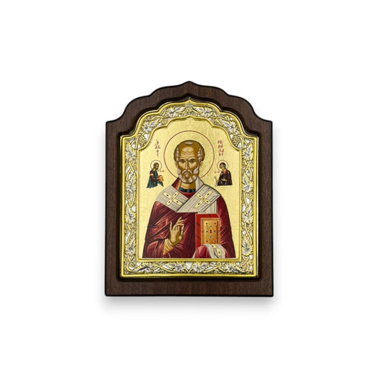 Άγιος Νικόλαος – Ασημένια Εικόνα σε Ξύλο με Επιχρύσωση (Άγιο Όρος)