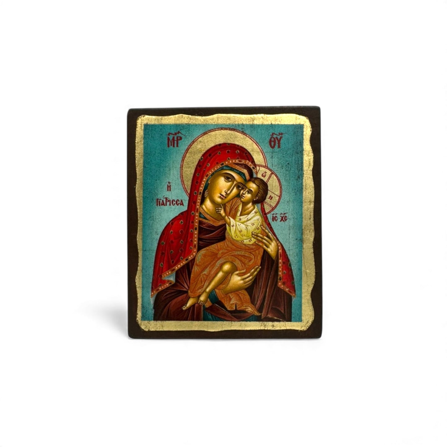 Παναγία Επτάσπαθη - Ξύλινη Παλαιωμένη Με Χρυσό Φόντο - Ποικιλία Αγίων