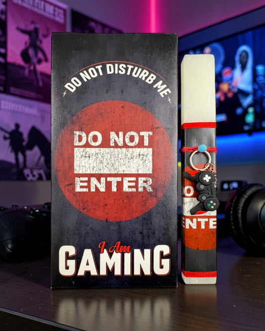 Χειροποίητη πλακέ πασχαλινή λαμπάδα gaming room με εκτυπωμένο καμβά