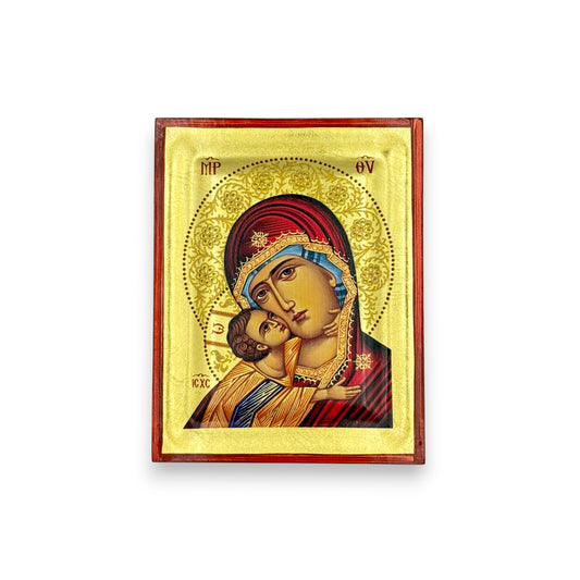 Ένσκαπτη Χειροποίητη Εικόνα σε Ξύλο - Παναγία Γλυκοφιλούσα