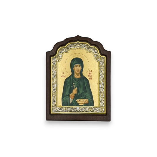 Αγία Παρασκευή – Ασημένια Εικόνα σε Ξύλο με Επιχρύσωση ( Άγιο Όρος )