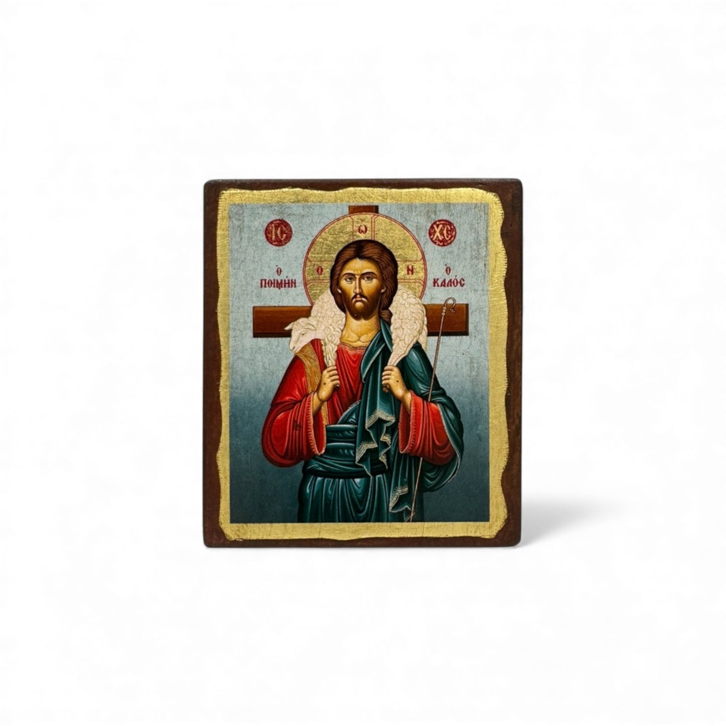 Παναγία Επτάσπαθη - Ξύλινη Παλαιωμένη Με Χρυσό Φόντο - Ποικιλία Αγίων