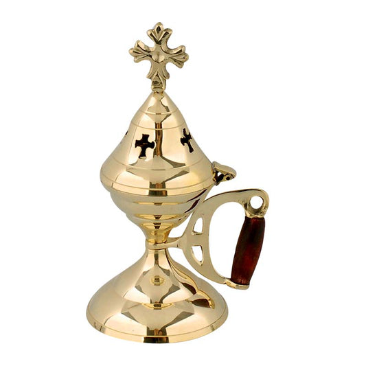 Θυμιατό Μπρούτζινο Επιτραπέζιο Χρυσό - Λείο Ξύλινη Λαβή