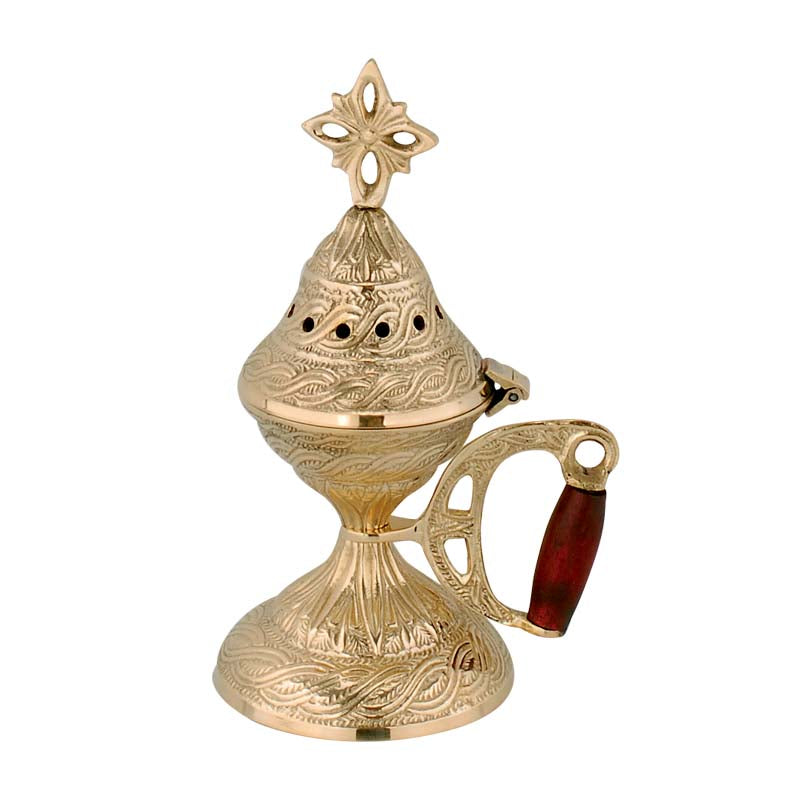 Θυμιατό Μπρούτζινο Επιτραπέζιο Ασημί - Σκαλιστό Ξύλινη