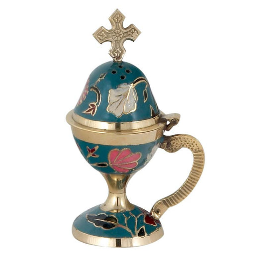 Θυμιατό Μπρούτζινο Επιτραπέζιο Γαλάζιο - Οβάλ Λουλούδια