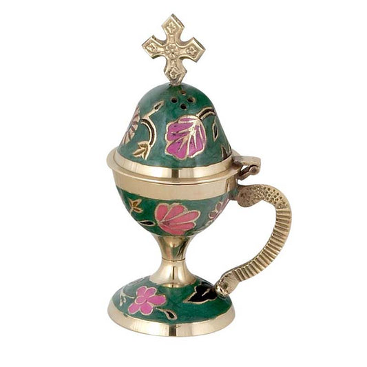 Θυμιατό Μπρούτζινο Επιτραπέζιο Πράσινο - Οβάλ Λουλούδια