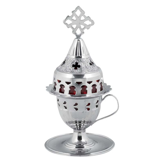 Καντήλι Μπρούτζινο Με Πιατάκι Λαβή Ασημί - Επιτραπέζιο