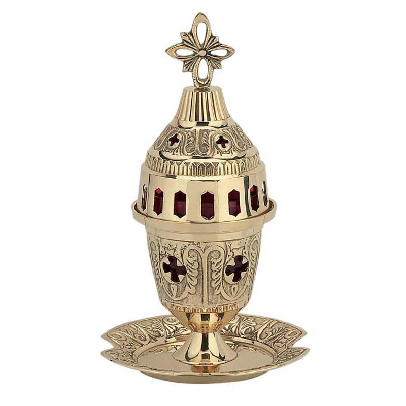 Καντήλι Μπρούτζινο Με Πιατάκι Λουλούδι Δίχρωμο - Επιτραπέζιο