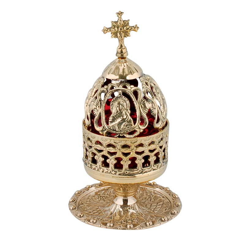 Καντήλι Μπρούτζινο Με Πιατάκι και Παναγία Δίχρωμο - Επιτραπέζιο