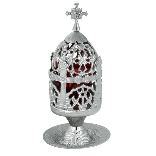 Καντήλι Μπρούτζινο Με Πιατάκι Ασημί - Επιτραπέζιο