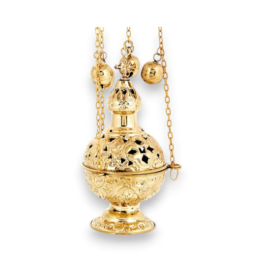 Ιερατικό Θυμιατό Μπρούτζινο Σκαλιστό Στρόγγυλο - 2 Χρώματα