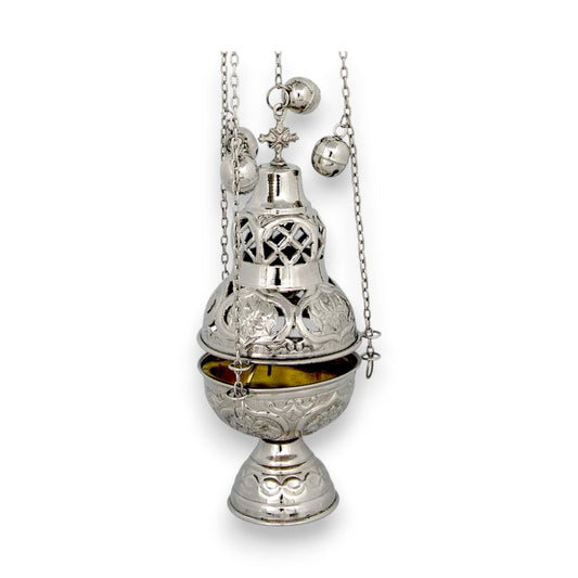 Ιερατικό Θυμιατό Επινικελωμένο Σκαλιστό Διάτρητο - 2 Χρώματα