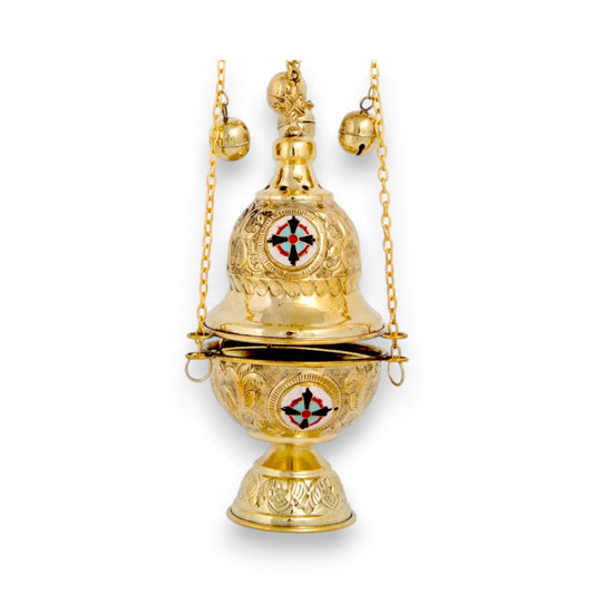 Ιερατικό Θυμιατό Μπρούτζινο Σκαλιστό Με Σμάλτο - 2 Χρώματα