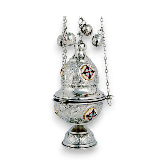 Ιερατικό Θυμιατό Επινικελωμένο Σκαλιστό Με Σμάλτο - 2 Χρώματα