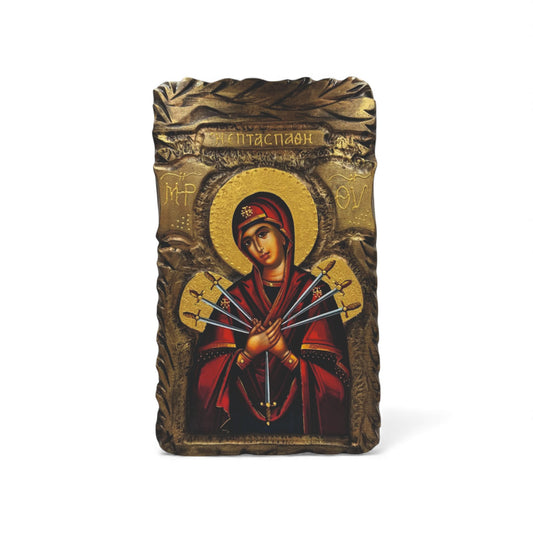 Εικόνα Παναγία Επτάσπαθη - Σκαλιστή Χειροποίητη