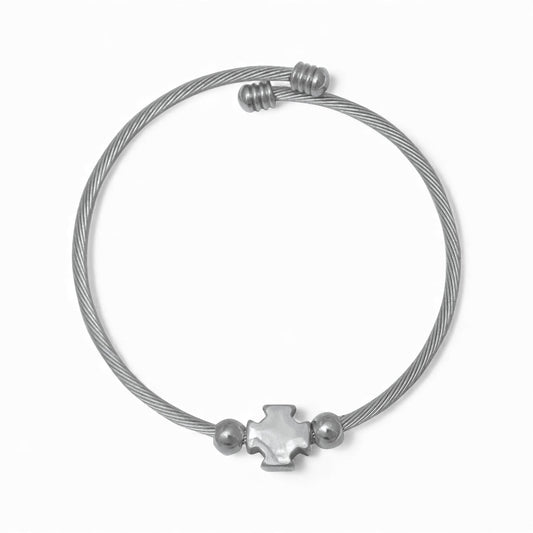 Ατσάλινο Βραχιόλι Ανοιγόμενο Ασημί