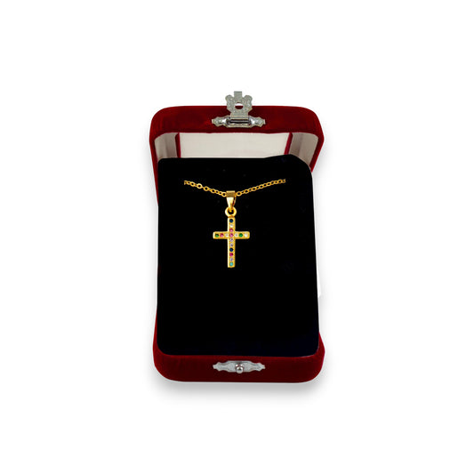 Σταυρός Λαιμού Ατσάλινος Ίσιος Χρωματιστές Πέτρες