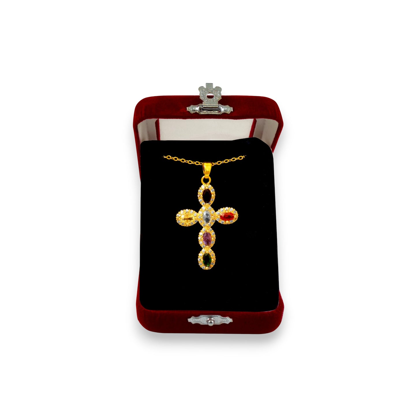 Σταυρός Λαιμού Ατσάλινος Οβάλ Χρωματιστή Πέτρα - 2 Χρώματα