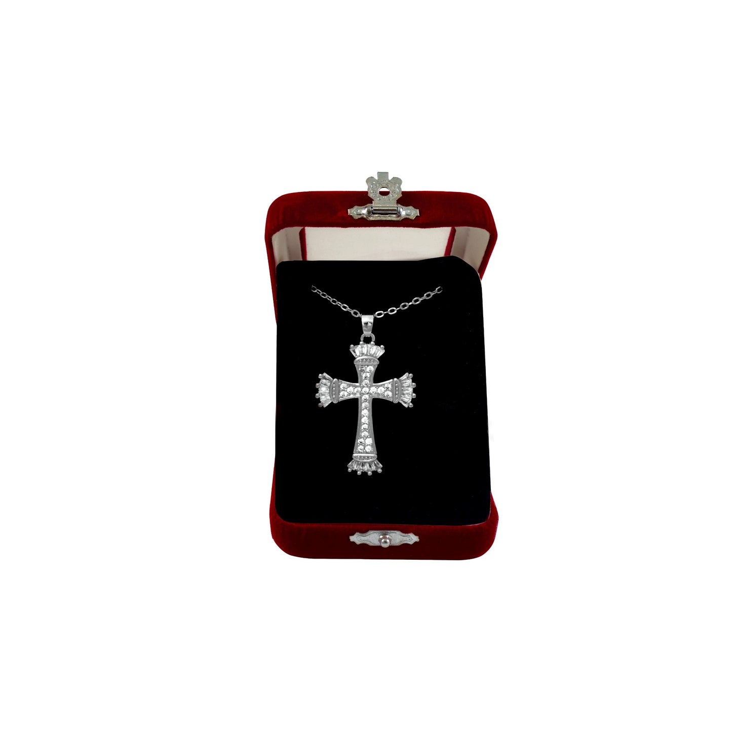 Σταυρός Λαιμού Ατσάλινος Γωνίες Διάφανες Πέτρα Ασημί - 2 Χρώματα