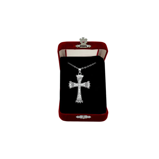 Σταυρός Λαιμού Ατσάλινος Γωνίες Διάφανες Πέτρα Ασημί - 2 Χρώματα