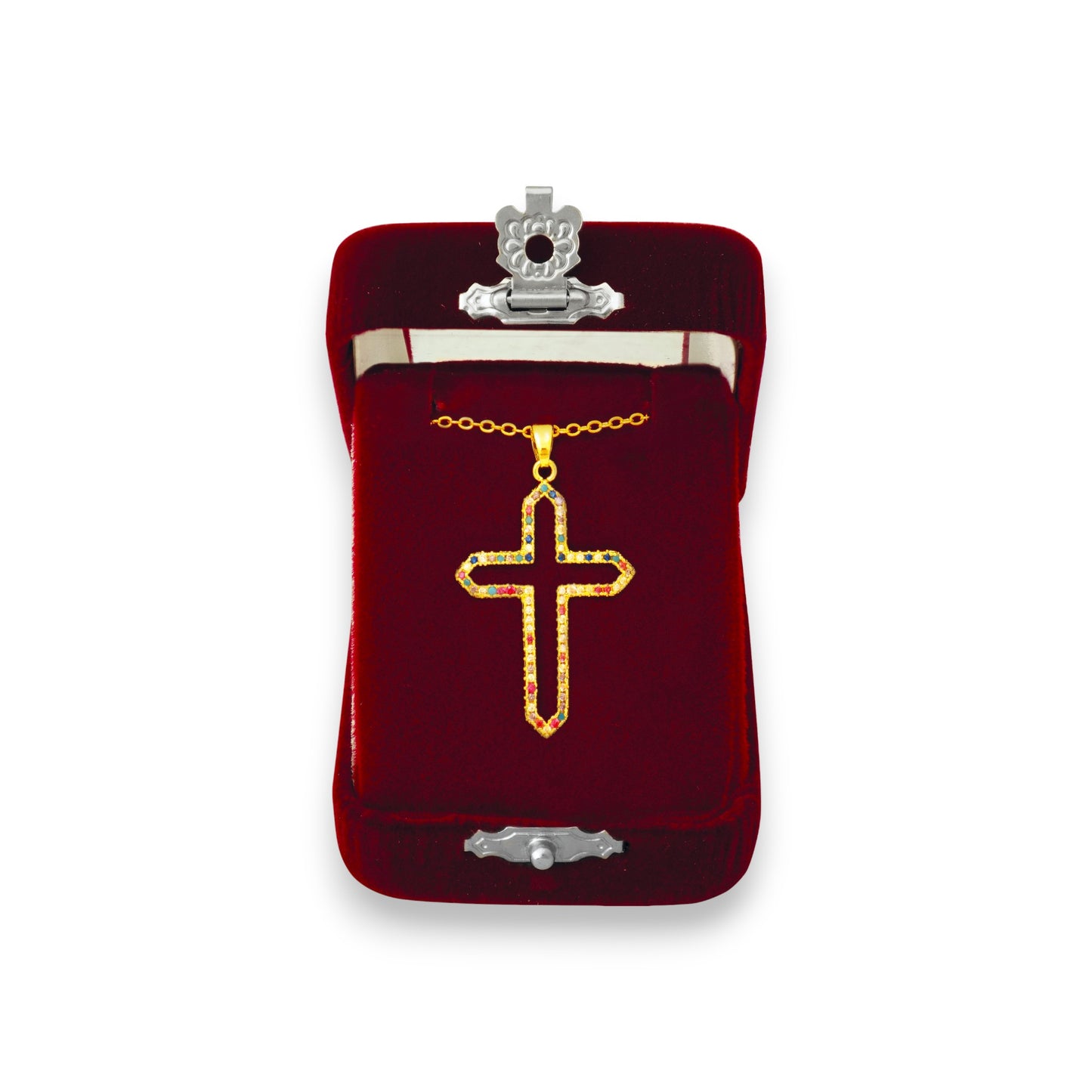 Σταυρός Λαιμού Ατσάλινος Περίγραμμα Πέτρες- 2 Χρώματα