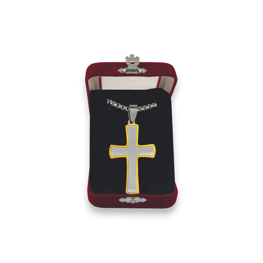 Σταυρός Λαιμού Ατσάλινος Μεγάλος Δίχρωμος - 2 Χρώματα Γωνίες