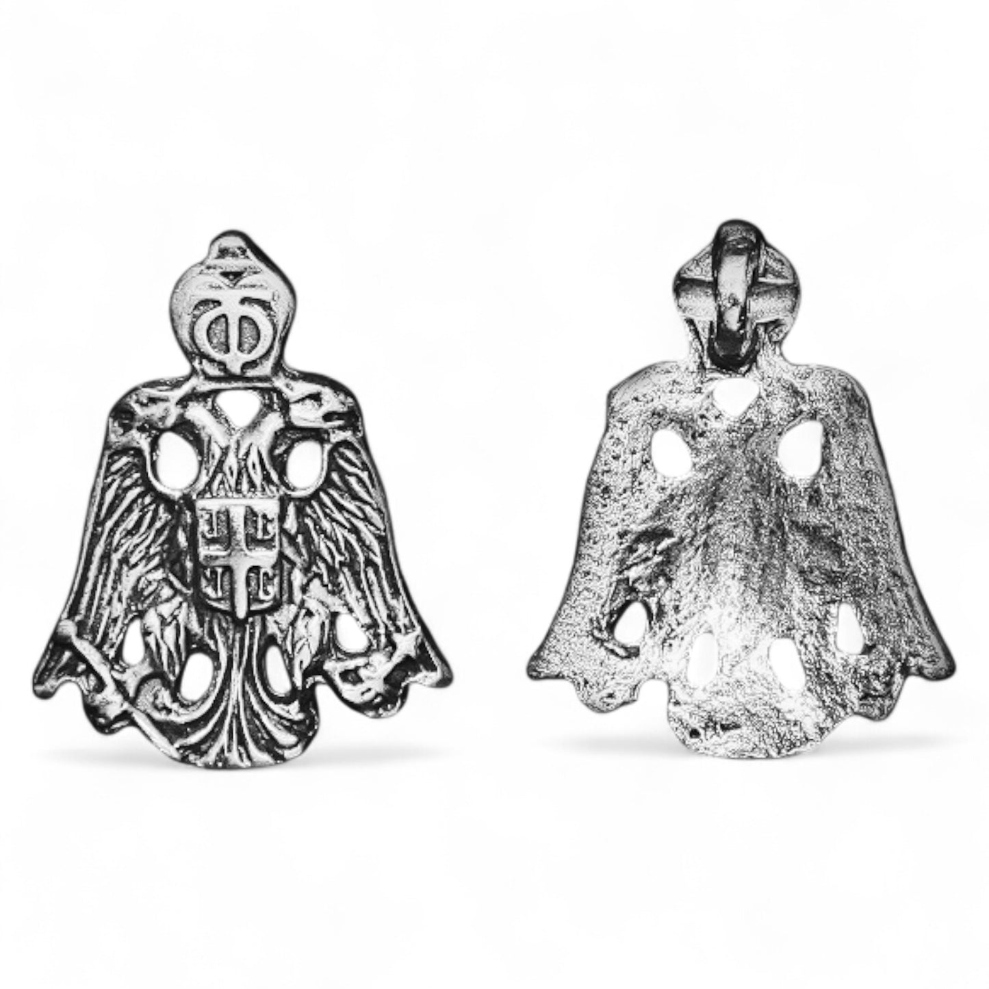 Επάργυρο Μενταγιόν Λαιμού Δικέφαλος Βυζαντινός Αετός 3.6×3cm