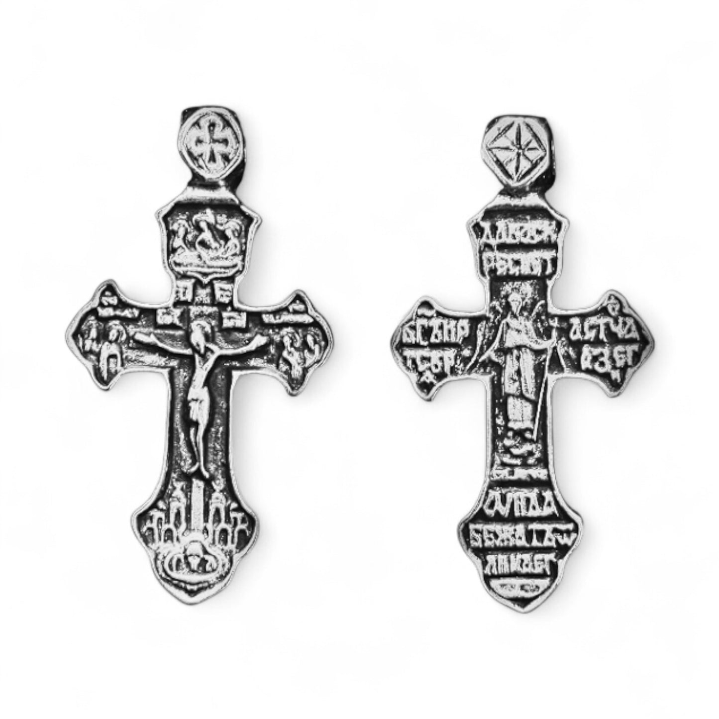 Επάργυρος Κρεμαστός Σταυρός Λαιμού Εσταυρωμένος / Αρχάγγελος Μιχαήλ 4.5×2.4 cm