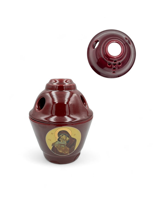Καντήλι Πήλινο με απεικόνιση Παναγία Γλυκοφιλούσα Μπορντό - 6 Χρώματα